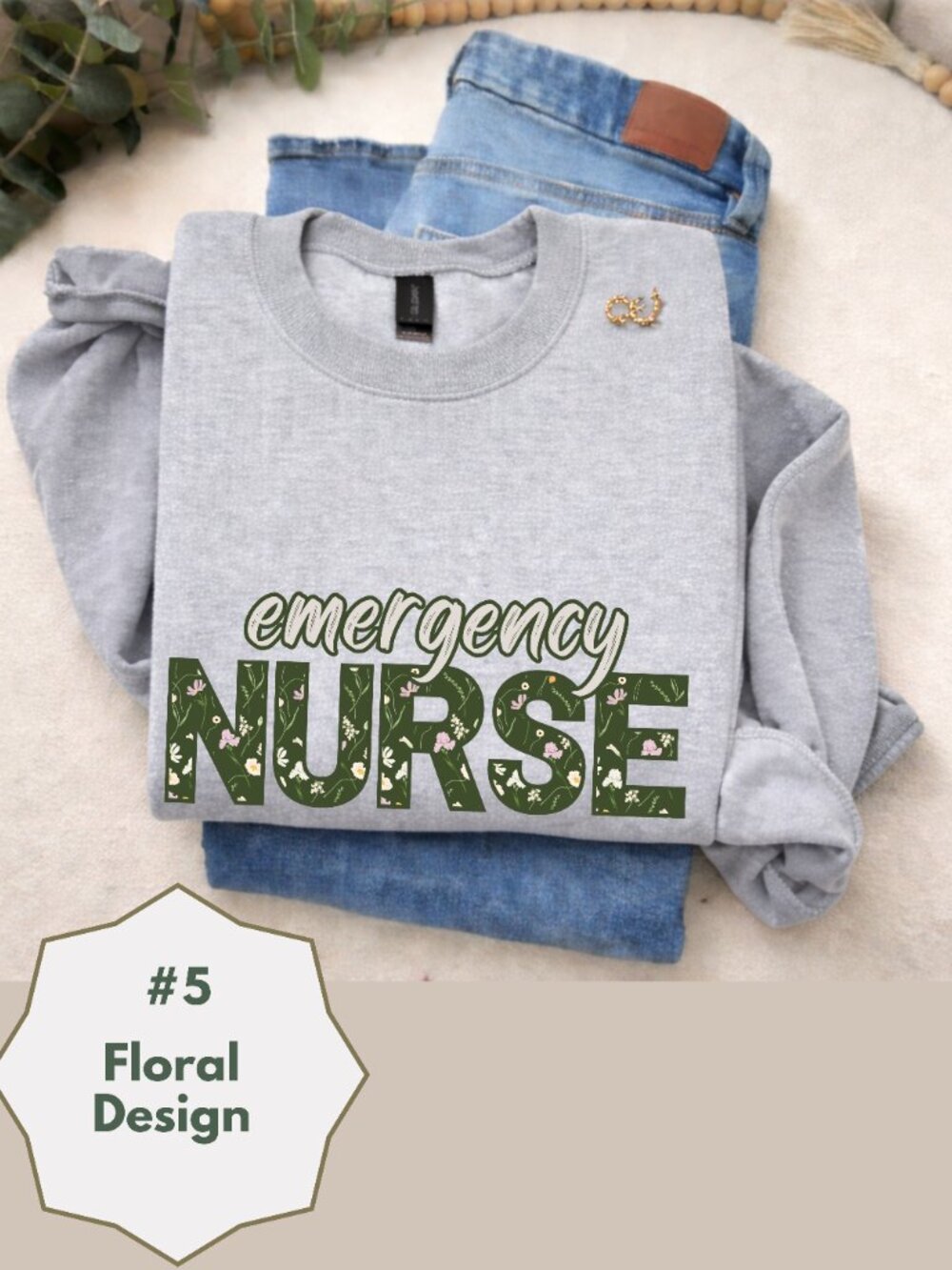 Emergency Nurse Floral Sweatshirt Gray Nurse Crewneck Cozy RN Gift Cute Nurse - Picture 8 of 14